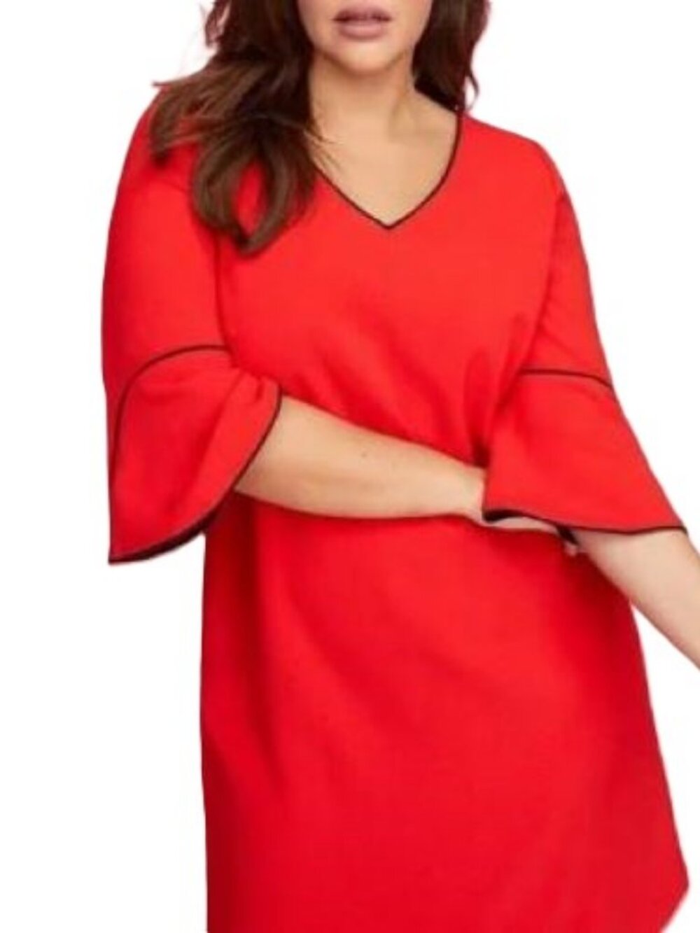 Lane Bryant Size 26 4X Plus Career Dress Bell Sleeves Knee Length V-Neck Red